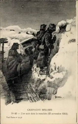 Künstler Ak französische Soldaten im Schützengraben