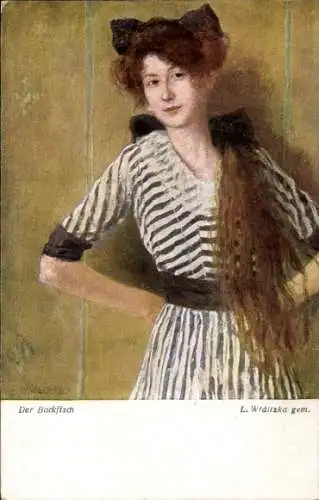 Künstler Ak Widitzka, L., Backfisch, Frau mit langem Haar