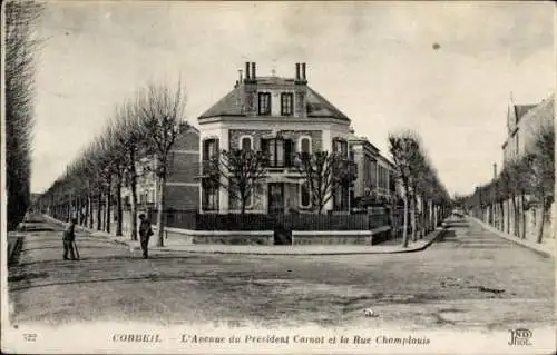Ak Corbeil Essonne, Avenue du Président Carnot und Rue Champlouis