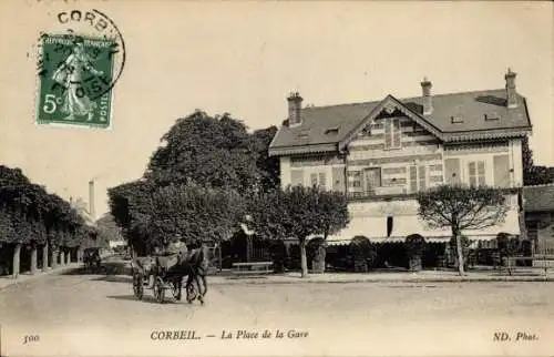 Ak Corbeil Essonne, Place de la Gare