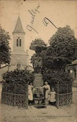 Ak Montgeron Essonne, Brunnen, Place Rottembour, Kinder