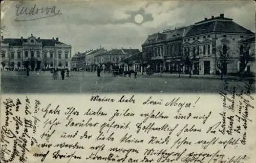 Mondschein Ak Kudowa Zdrój Bad Kudowa Schlesien, Platz