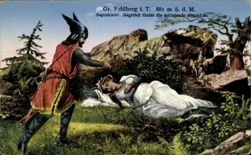 Ak Großer Feldberg Hessen, Siegfried findet schlafende Brunhilde, Nibelungen