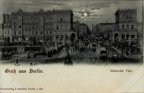 Mondschein Ak Berlin Kreuzberg, Hallesches Tor