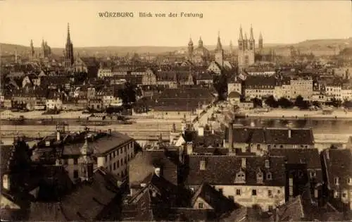 Ak Würzburg am Main Unterfranken, Stadtansicht, Festung, Kirchen, historische Architektur