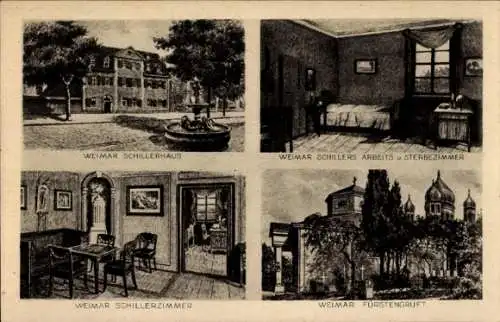 Ak Weimar in Thüringen, Schillerhaus, Sterbe-, Arbeits- und Schillerzimmer, Fürstengruft