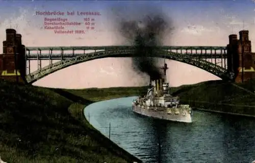 Ak Kiel, Hochbrücke Levensau, deutsches Kriegsschiff, Kaiserliche Marine
