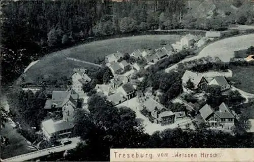 Ak Treseburg Thale im Harz, Luftaufnahme von  Weissen Hirsch, Häuser, Landschaft