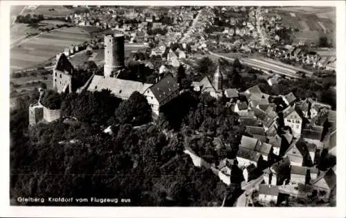 Ak Krofdorf Gleiberg Wettenberg in Hessen, Luftaufnahme, Glelberg, Burg, Häuser, Felder