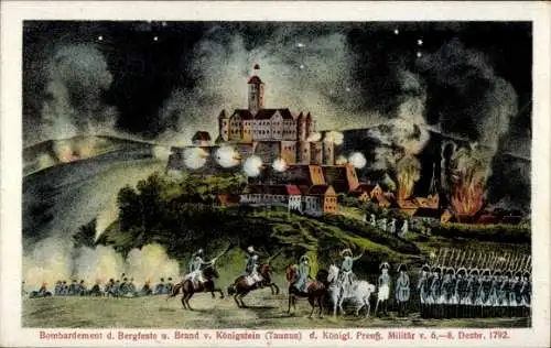 Ak Königstein im Taunus, Bombardement, Bergfestung, Brand, Königstein, Preußisches Militär, 1792