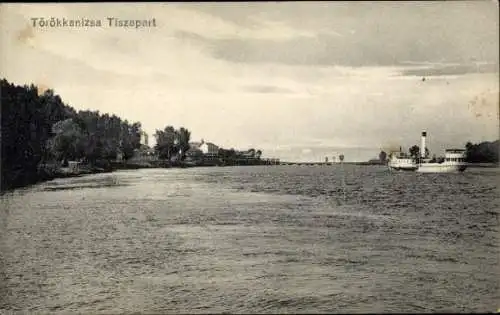 Ak Törökkanizsa Tiszapart Ungarn, Schiff auf dem Wasser