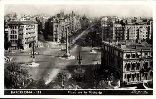 Ak Barcelona Katalonien Spanien, Plaza de Cataluña, Plaça de Catalunya, Plaza de la Victoria, ...