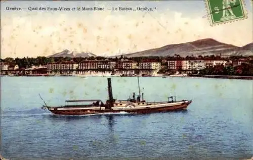 Ak Genf, Quai des Eaux, Mont Blanc, Dampfer Geneve