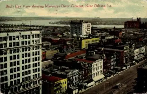 Ak New Orleans Louisiana, Birds Eye View showing Mississippi River Crescent