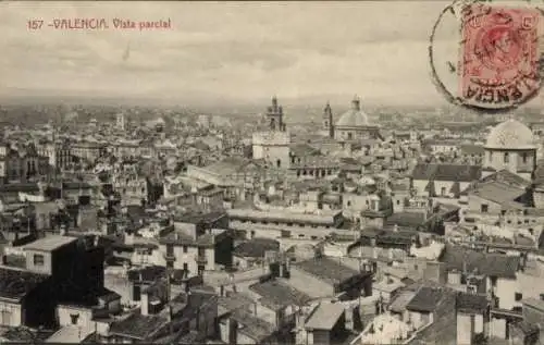 Ak Valencia Stadt Spanien, Stadtansicht von  historische Architektur, Wolken am Himmel