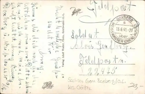 Ak Reichwalde Boxberg in der Oberlausitz, Bäckerei Max Lehmann, Gasthaus Viehweg, Kirche, Schloss