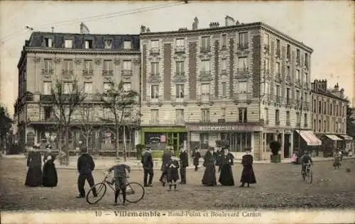 Ak Villemomble Seine Saint Denis, Rond-Point et Boulevard Carnot, Gebäude, Straßenansicht, Mensch