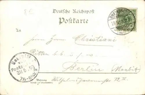 Ak Rheinsberg in der Mark, Obelisk, Schloss, Naturtheater, ntext in deutscher Sprache