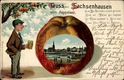 Präge Passepartout Litho Sachsenhausen Frankfurt am Main, Panorama, Aeppelei