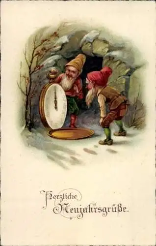 Ak Glückwunsch Neujahr, Zwerge, Uhr