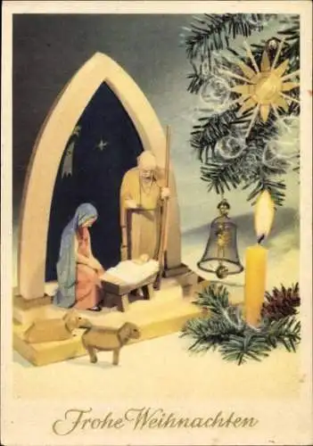 Ak Frohe Weihnachten, Jesuskind in der Wiege, Maria