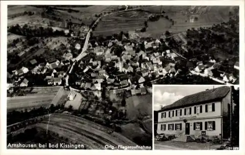 Ak Arnshausen Bad Kissingen Unterfranken Bayern, Flugaufnahme, Dorfansicht, Gasthaus zum Lamm, Lu