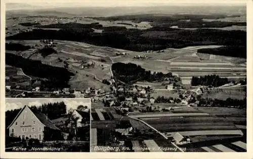 Ak Villingen im Schwarzwald, Luftaufnahme, Kaffee Nonnenmühle, ländliche Umgebung, Fluss, Felder