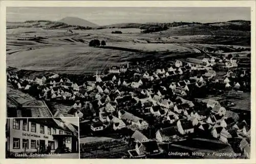 Ak Undingen Sonnenbühl in Württemberg, Luftaufnahme von  Gasthaus Schwanenmühle im Vordergrund