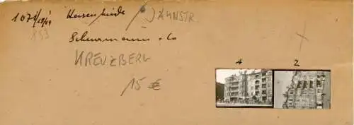 Kontaktabzug Fotos Berlin Kreuzberg, Hasenheide, Jahnstraße, Scheuermann + Co, 2 Fotos ca. 4x2 cm
