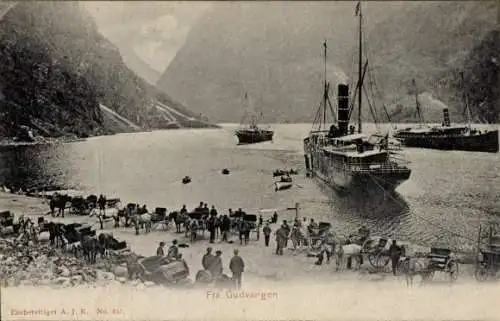 Ak Gudvangen Norwegen, Ankunft des Dampfers