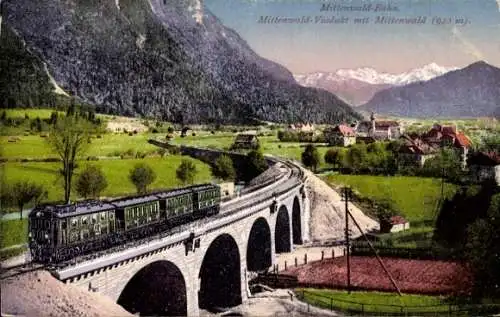 Ak Mittenwald in Oberbayern, Mittenwald-Viadukt, Eisenbahn
