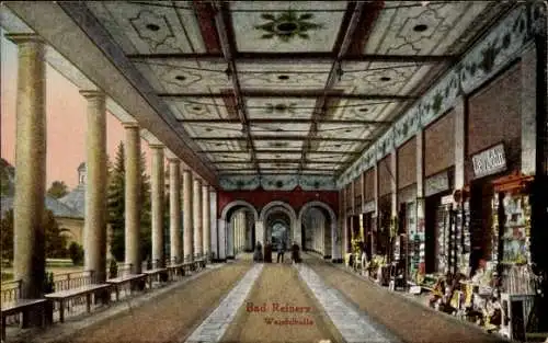 Ak Duszniki Zdrój Bad Reinerz Schlesien, Wandelhalle, Kiosk Leo John