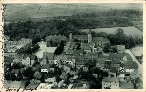 Ak Riesa Elbe, Fliegeraufnahme vom Ort, Kirche