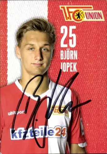 Autogrammkarte Björn Jopek, 1. FC Union, kfzteile24, Uhlsport, Autogramm