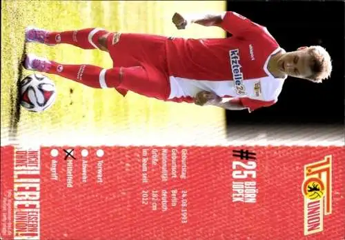 Autogrammkarte Björn Jopek, 1. FC Union, kfzteile24, Uhlsport, Autogramm