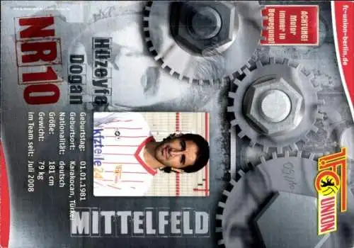 Autogrammkarte Huzeyfe Dogan, 1. FC Union, Autogramm