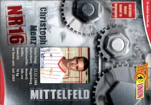 Autogrammkarte Christoph Menz, 1. FC Union, Autogramm