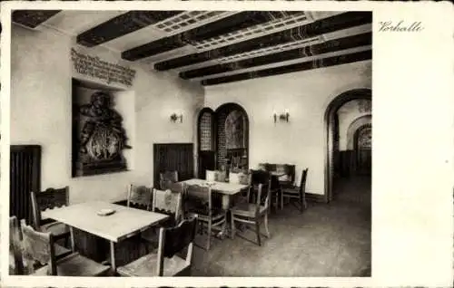 Ak Fürstenwalde an der Spree, Vorhalle,  Gaststätte, Tische, Stühle, Holzbalkendecke