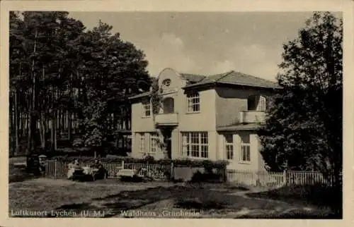 Ak Lychen in der Uckermark, Waldhaus Grünheide, Luftkurort  Gebäude, Wald