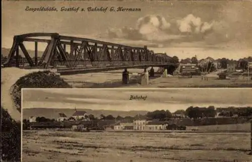 Ak Leopoldshöhe in Lippe,  Brücke, Gasthof, Bahnhof G. Herrmann