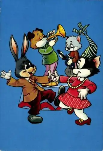 Ak Vermenschlichte Tiere, Tanz, Hase, Bär