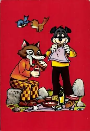 Künstler Ak Vermenschlichte Tiere, Picknick