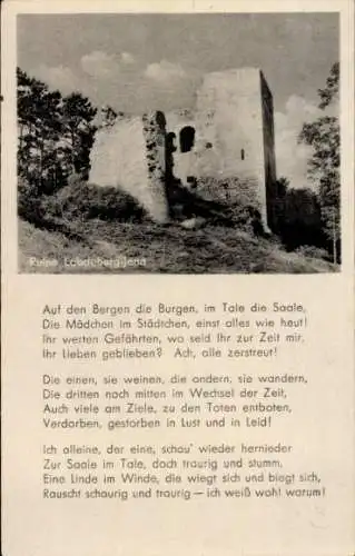 Ak Lobeda Jena Thüringen, Ruine Lobdeburg-Jena, Gedicht von Otto Ludwig