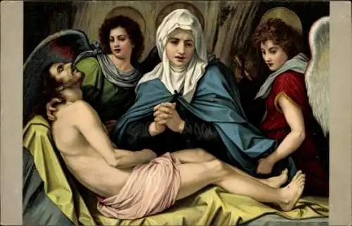 Ak Beweinung Christi, Engel, Trauernde Maria, Biblische Szene