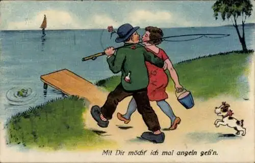 Künstler Ak Mit Dir möcht ich mal angeln gehn