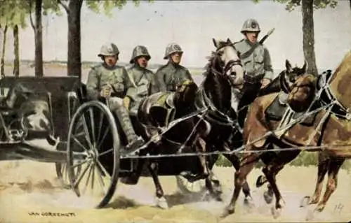 Künstler Ak Veld-Artillerie, Stukrijder en Kanonniers in veldtenue