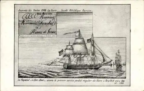 CPA Journee du Timbre 1948, Societe Philatelique Havraise, Paquebot Le Bien Aime