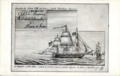 CPA Journee du Timbre 1948, Societe Philatelique Havraise, Paquebot Le Bien Aime