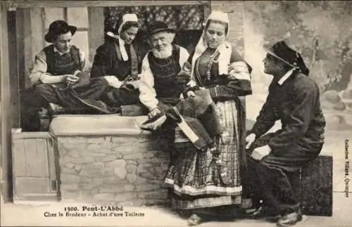 Ak Pont l'Abbe Finistere, Menschen in bretonischen Trachten