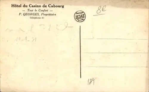 CPA Cabourg Calvados, Hôtel du Casino